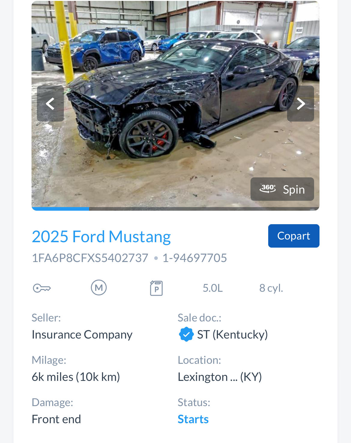 Ford Mustang GT 2025 v americké aukci před dovozem do České republiky